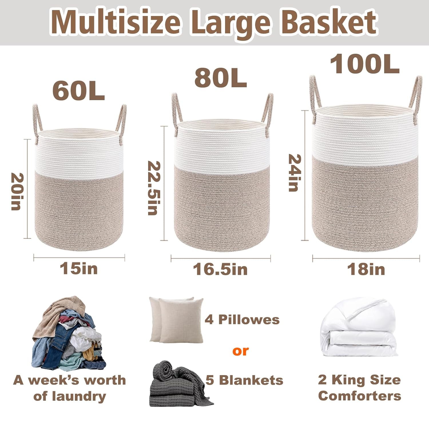 🧺 Large Woven Laundry Basket Review | 60L Cotton Rope Storage Bin for Blankets, Toys &amp;amp; Clothes