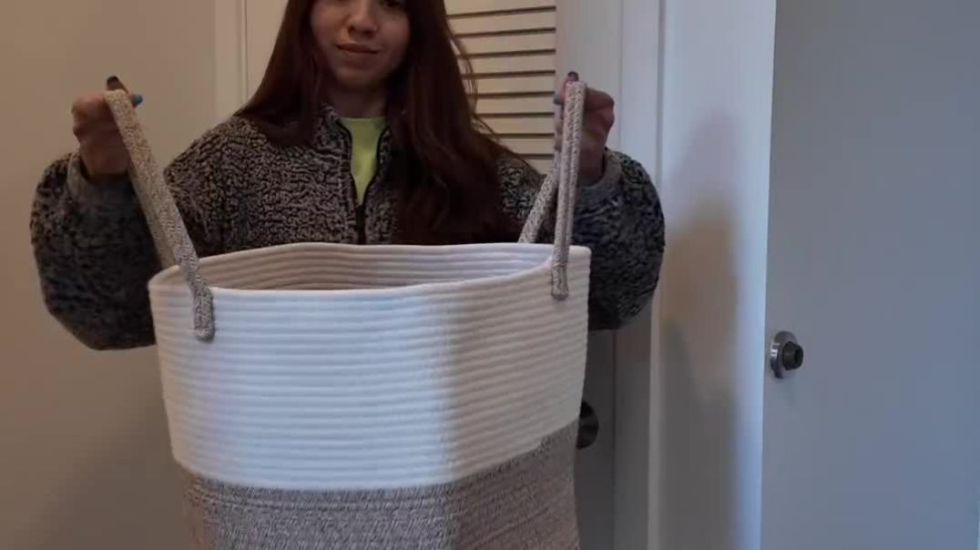 ⁣Large Woven Laundry Basket Review | 60L Cotton Rope Storage Bin for Blankets, Toys & Clothes