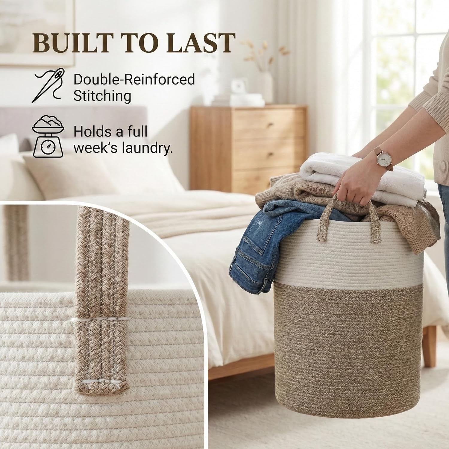 🧺 Large Woven Laundry Basket Review | 60L Cotton Rope Storage Bin for Blankets, Toys &amp;amp; Clothes
