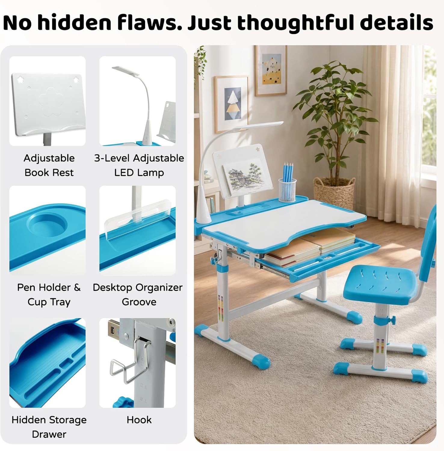 📚 Kids Functional Desk and Chair Set Review | Adjustable Study Desk with LED Lamp, Book Stand &amp;amp;