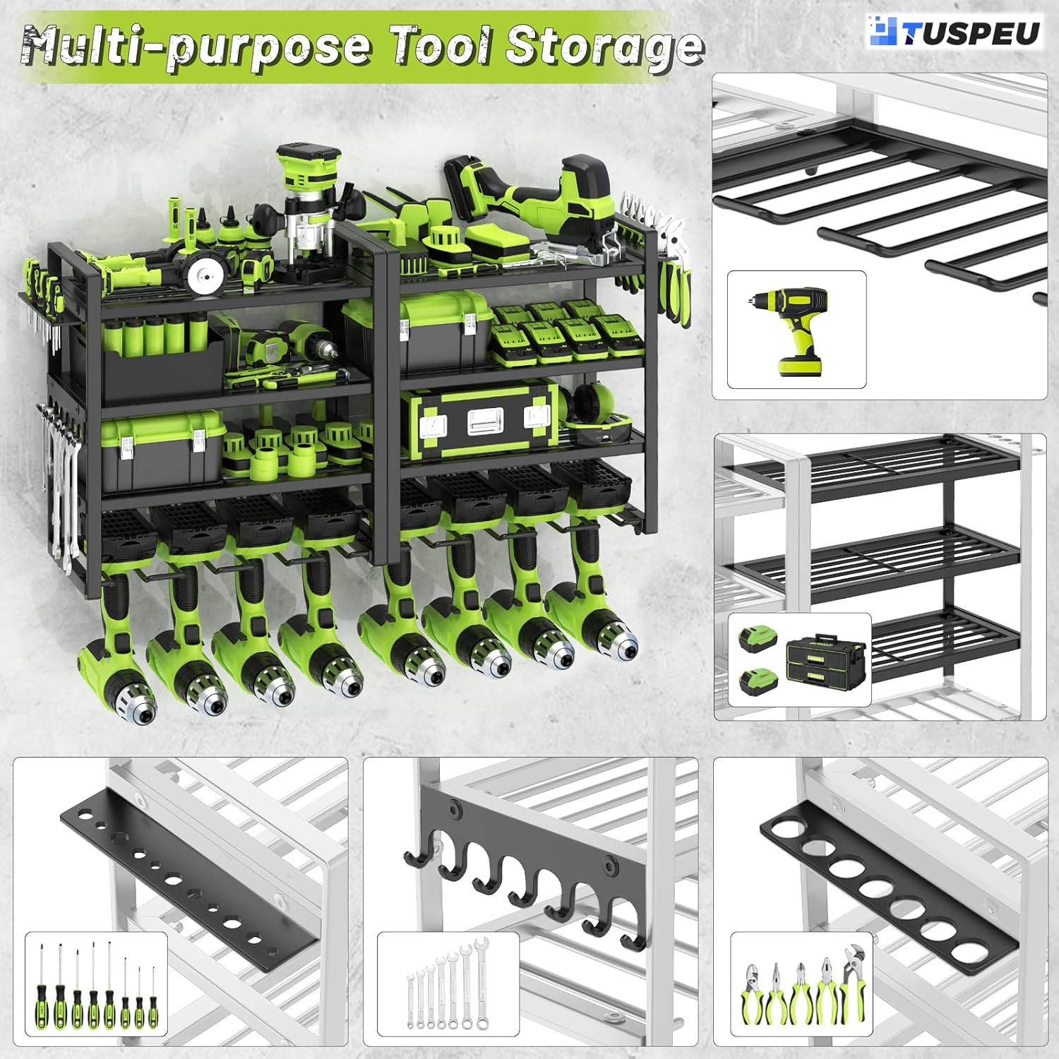 Power Tool Organizer Wall Mount Review – Heavy Duty 4-Tier Garage Storage Rack with 8 Drill Holders