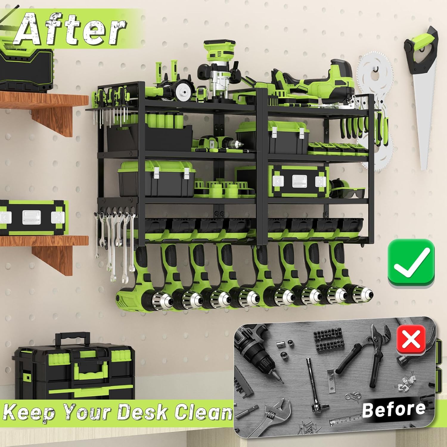 Power Tool Organizer Wall Mount Review – Heavy Duty 4-Tier Garage Storage Rack with 8 Drill Holders