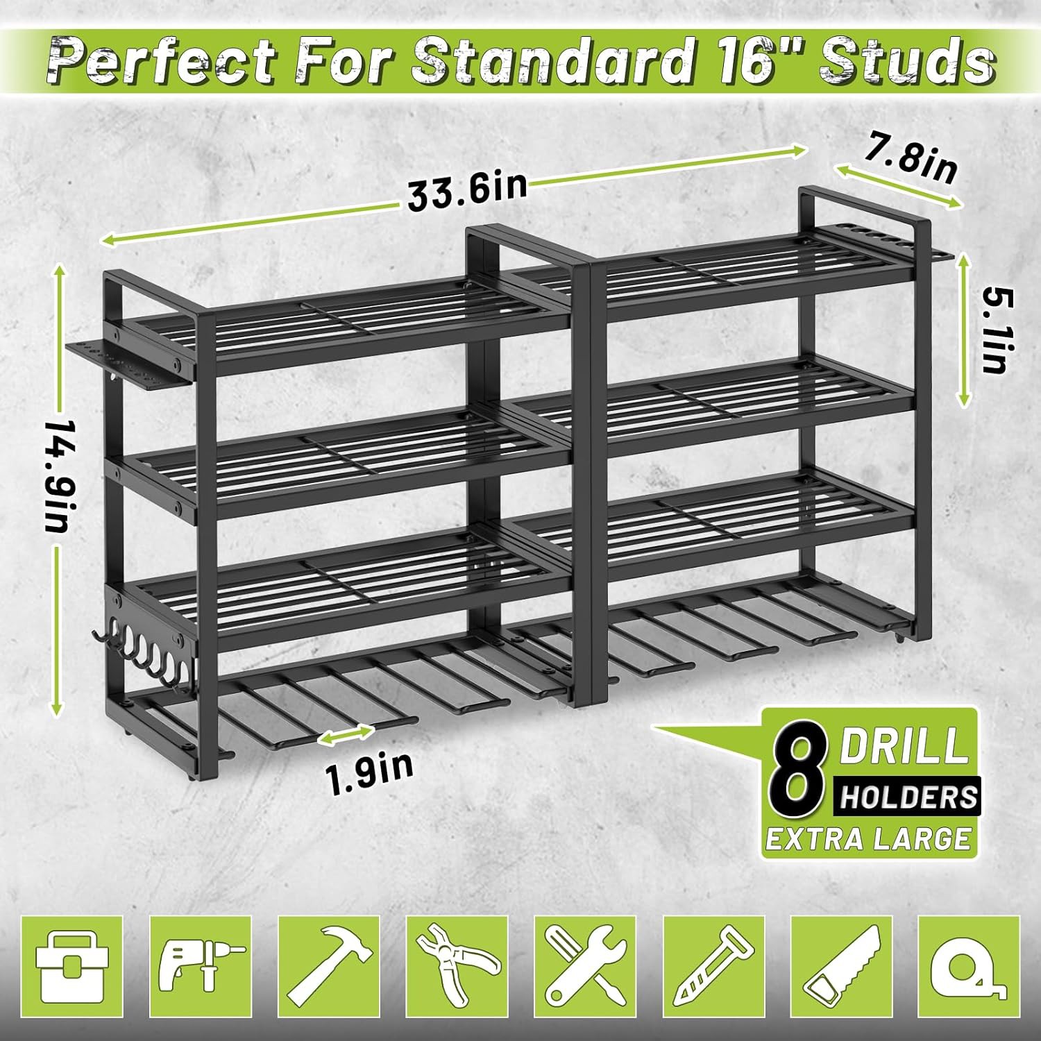Power Tool Organizer Wall Mount Review – Heavy Duty 4-Tier Garage Storage Rack with 8 Drill Holders